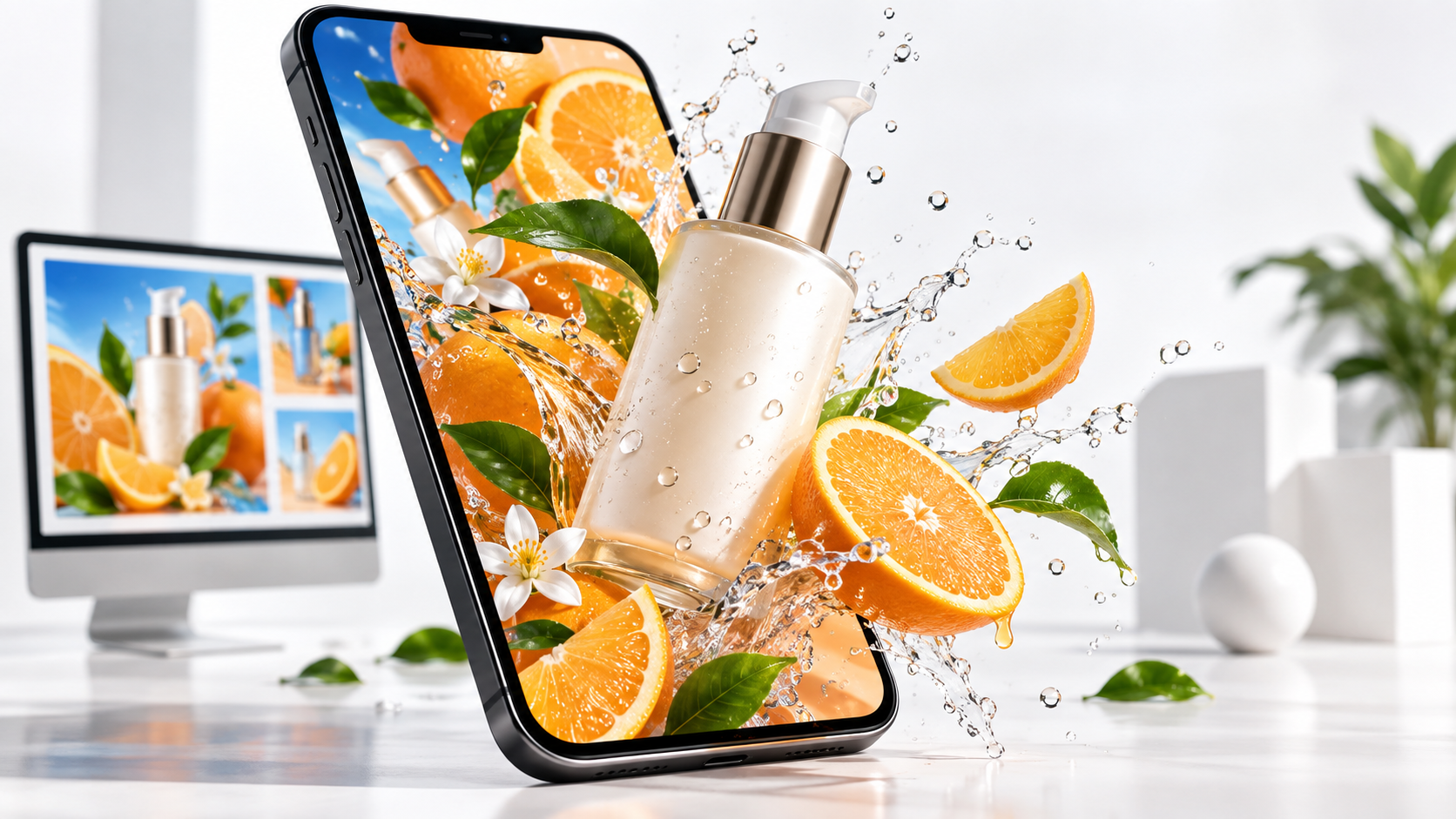 Three-dimensional cosmetic campaign emerging from a mobile screen